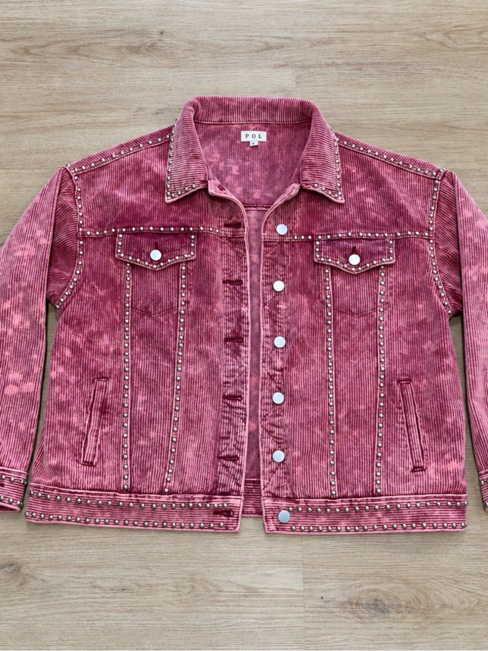 POL Pink Stud-Trim Corduroy Jacket